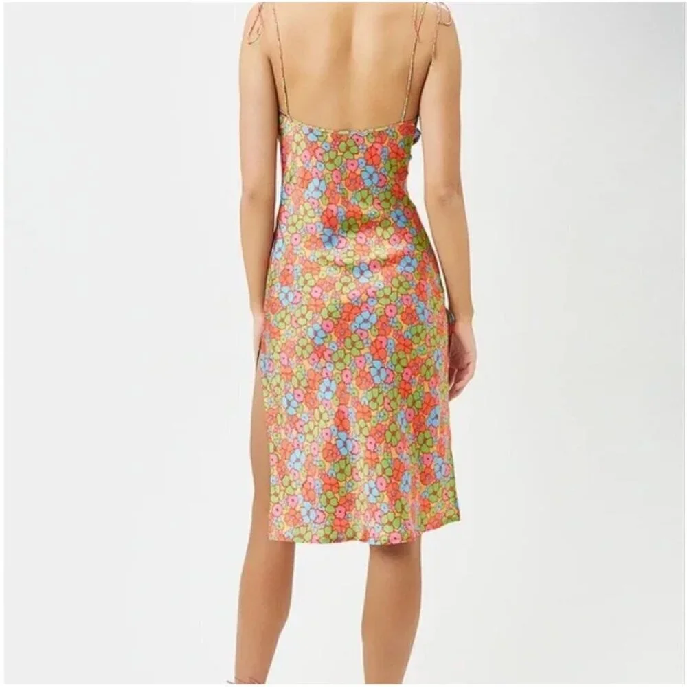 Frankies Bikinis Doll Face Silk Dress, multi color floral print, Size S O38